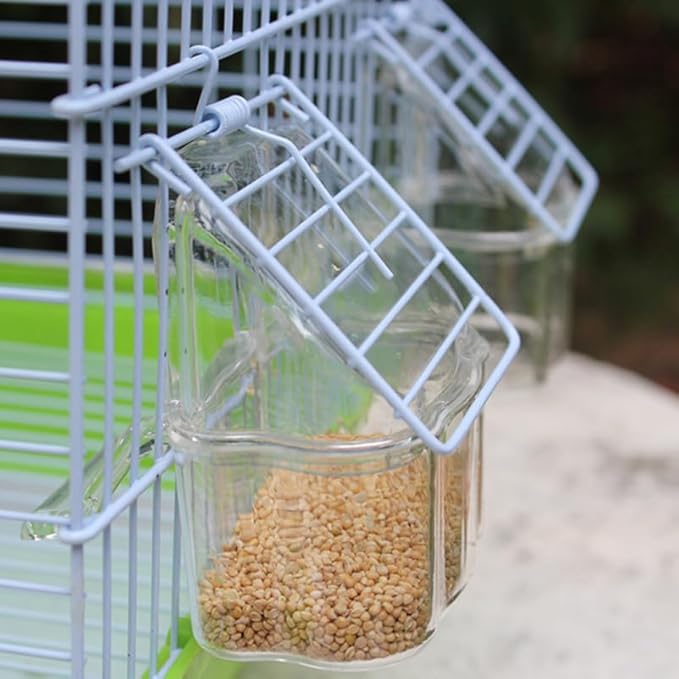 Cabilock 10Pcs Splash-Proof Bird Feeder for Cage Parrot Feeding Box Transparent Bird Food Bowls Easy Install Hanging Feeding Cups