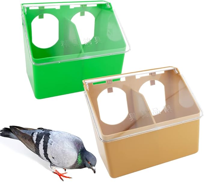 2 Pcs Pigeon Plastic Feeder, Dove Bird Food Feeding Hanging Box for Poultry Pigeon Parrot Budgie Parakeet Cage (Two Holes)