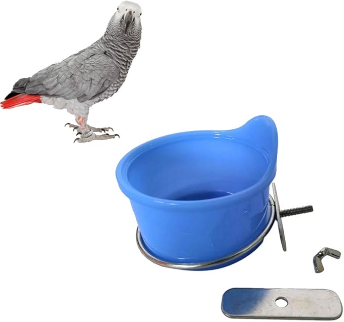 POPETPOP Bird Feed Cups for Cage-Pet Food & Water Bird Cup with Clamp Holder for Parakeet Parrot Macaw Cockatiels Conure Lovebird Finch Small Animal Cage Bowl-2 Pack