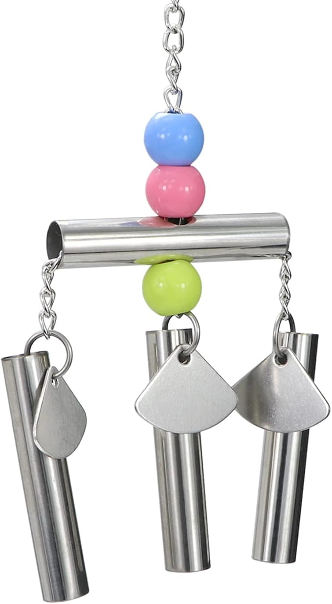 Wontee Bird Stainless Steel Bells String Parrot Hanging Chew Toy for Parakeet Cockatiel Cockatoo Conure (Silver)