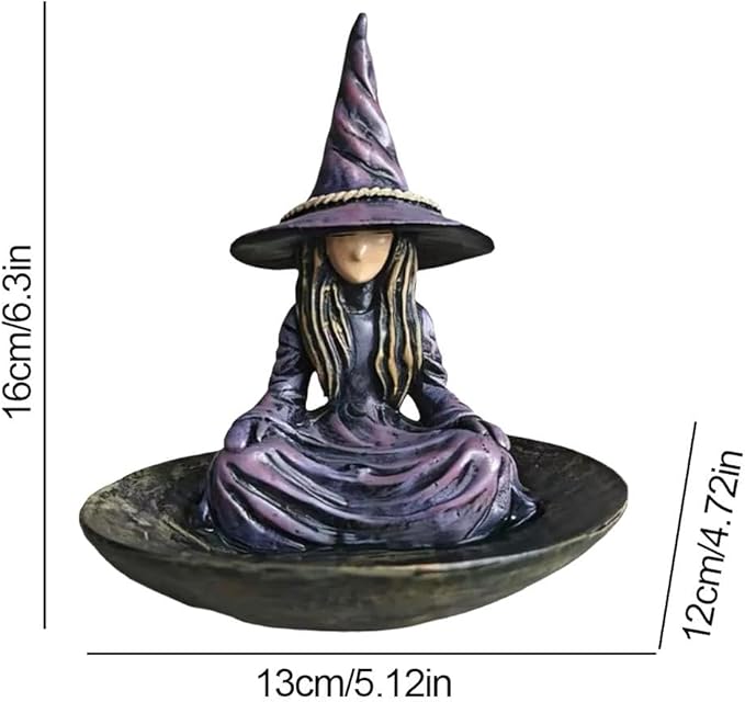 Meditating Witch Garden Bird Feeder,Creative Purple Resin Witch Hat Hanging Feeder,Witchs Garden Bird Feeders for Outdoors,Resin Birdfeeder Statue with Rope Hanger for Patio Backyard Lawn GardenDecor