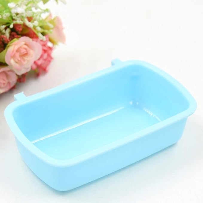 Pet Feeder Small Animal Water Food for Case with Hooks Cage Hook Cup Bowl Rectangle for Bird Hamster Parrot