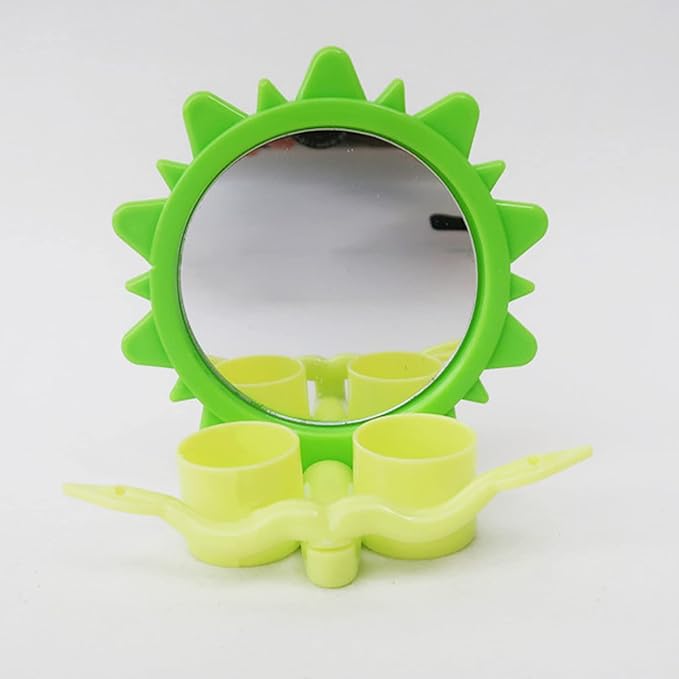 Parrot Mirror for Cage Hanging Bird Feeder with Plastic Perch Food Water Bowl Feeding Cups Easy to Install Bird Mirror with Perch
