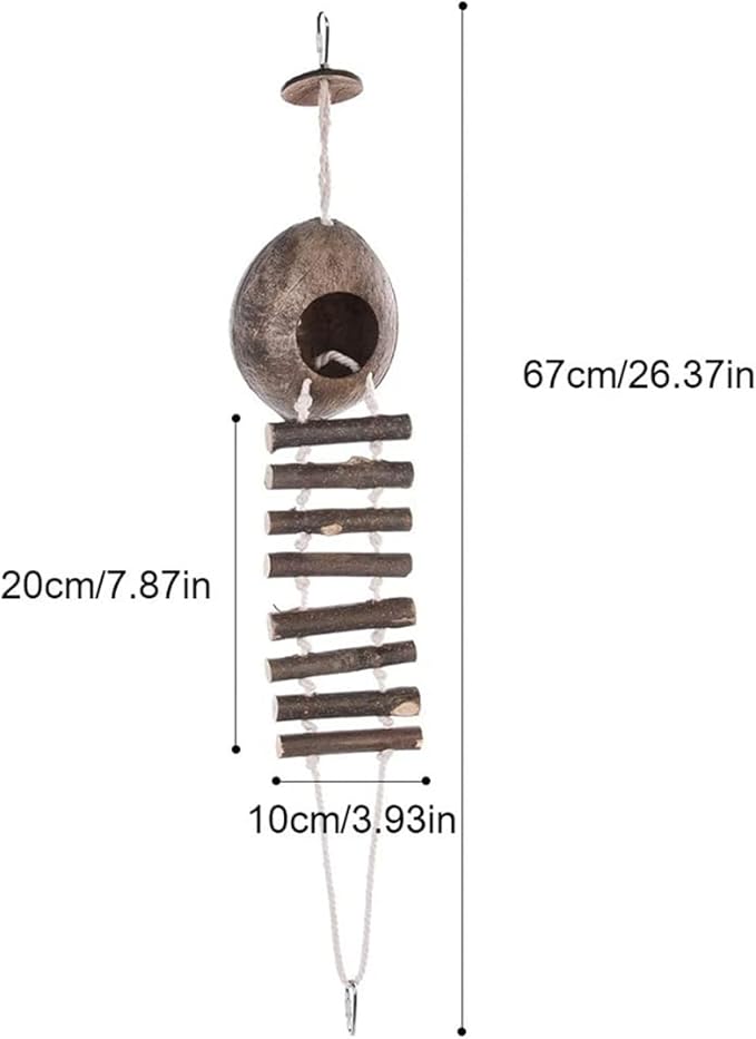 Ladder Nest, Natural Coconut Bird House, Natural Coconut Fiber Shell Bird Nest for Parrot Parakeet Lovebird Finch Canary