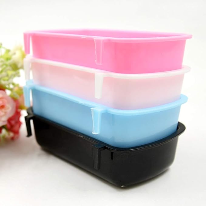Pet Feeder Small Animal Water Food for Case with Hooks Cage Hook Cup Bowl Rectangle for Bird Hamster Parrot