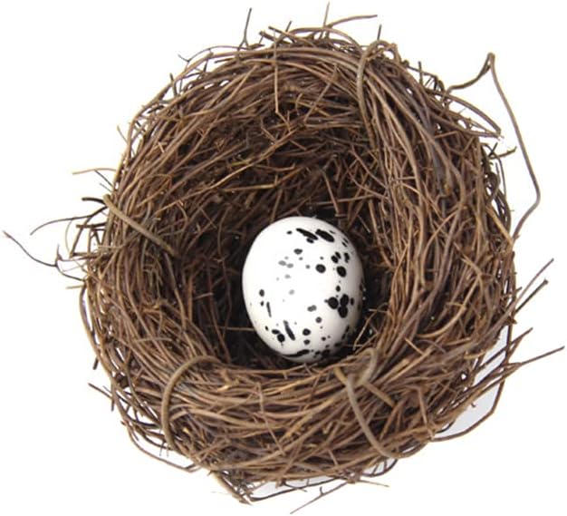 Artificial Birds Nest, 4 Set Handmade Rattan Nest Decor with Foam Eggs for DIY Crafts Garden Yard Home Party Easter Decoration