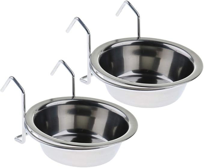 2 Pcs Stainless Steel Bird Parrot Feeding Cups Cage Hanging Bowl, Bird Coop Cups Seed Water Food Dish Feeder Bowl