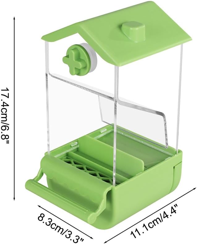 Automatic Bird Feeder with Perch, No Mess Transparent Parrot Food Dispenser for Small Medium Birds Parrots, Finches, Lovebirds, Canaries