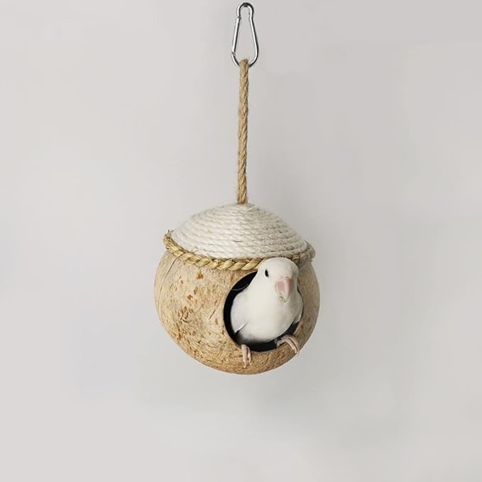 Nest for Birds Bird Nest House Natural Coconut Shell Simulation Birdhouse Grass Bird Hut Parakeet Nesting Box (Straw Rope - Small)