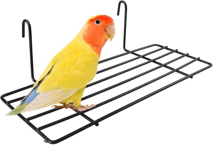 TEHAUX Bird Perch, Bird Cage Grid Perch Parrot Platform Grid Frame Parrot Stand Shelf for Cage Playground s Toys Standing for Parakeet Cockatiel - Black 1pc