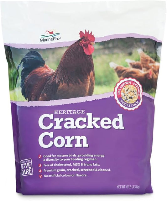 Manna Pro Chicken Scratch Feed, Heritage USA Purple Corn Blend, Natural Treat for Chickens and Ducks, Supports Healthy Digestion and Foraging, Poultry Scratch Grain, 10 lb Bag