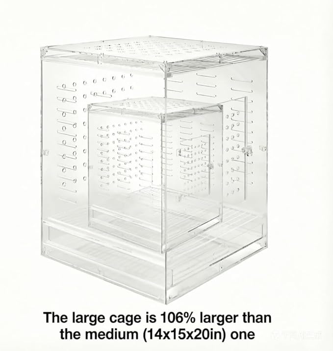 Clear Acrylic Bird Cage for Small Birds, Transparent Display Habitat for Canary, Parakeet - Easy to Clean & Assemble (18x20x24in)