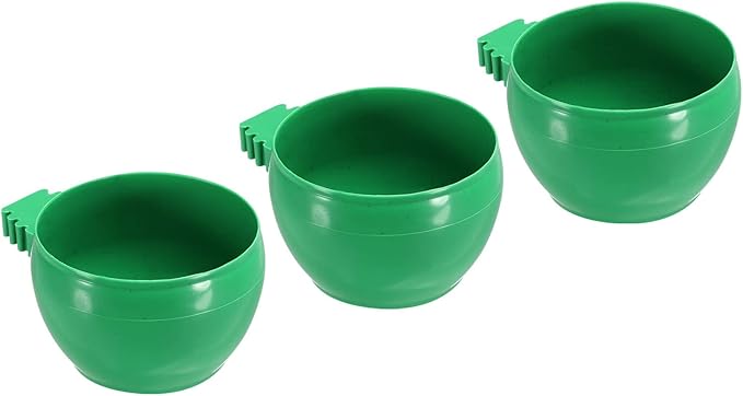 PATIKIL 2" Large Bird Feeder Cage Cups, 3 Pack Pigeon Water Bowl Round Feeding Sand Cup Hanging Container for Poultry, Green