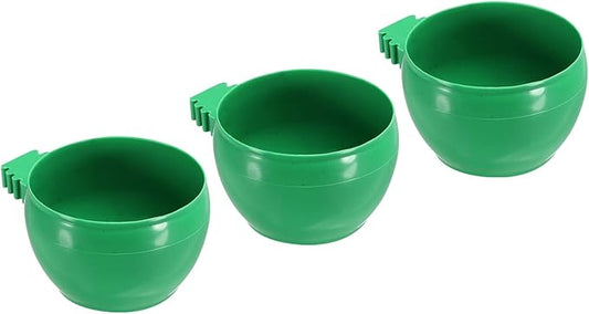 PATIKIL 2" Large Bird Feeder Cage Cups, 3 Pack Pigeon Water Bowl Round Feeding Sand Cup Hanging Container for Poultry, Green
