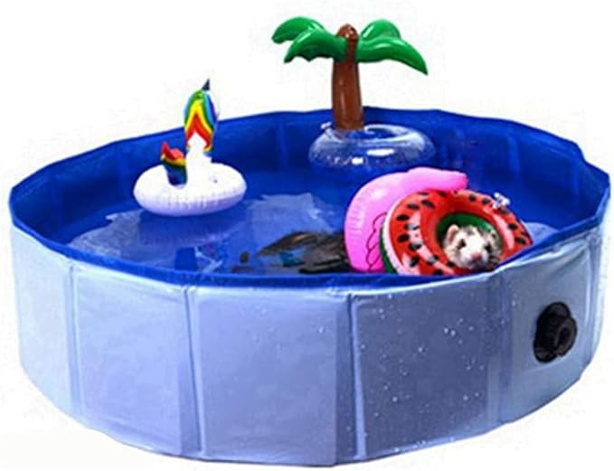 Foldable Collapsible Ferret Bathing & Cooling Swimming Pool, Durable Bath Tub, Swimming Bath Water Washer for Ferrets & Small Animals, Bonus-Ferret Swim Ring (80x20cm(31.5''x7.9''))