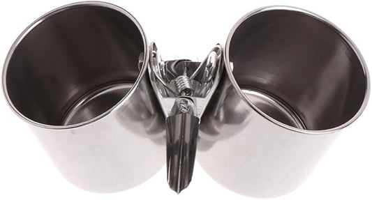 Youngy Food Water Feeding Bird Double Cups with Clip Stainless Steel Parrot Cage Stand - M