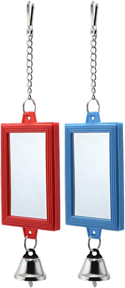 Litewoo Parrot Mirror Toys with Bells Hanging Pendant Random Color Bird Cage Mirror Swing Toy 2-Pieces （Two Square）