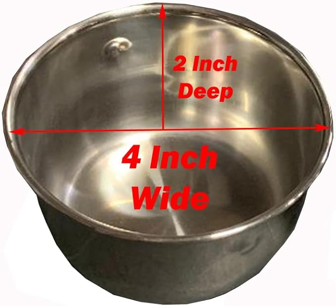 Four of 4-Inch No Rust Stainless Feeder Seed Water Food Replacement Cups with Adjustable Cage Holder for Bird Parrot Cage