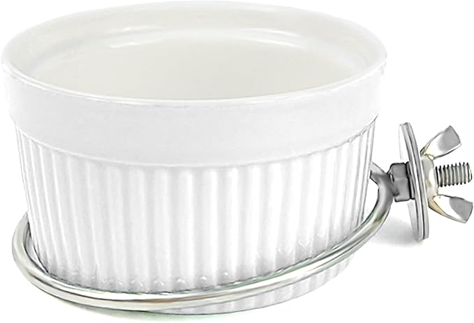 Bird Feeder for Cage Bowl, Ceramic Parrot Feeding Cups - Automatic Easy to Clean & Install, Dishwasher Safe Small Animal Food Water Bird Dish for Parrots, Cockatiels, Canaries(White)