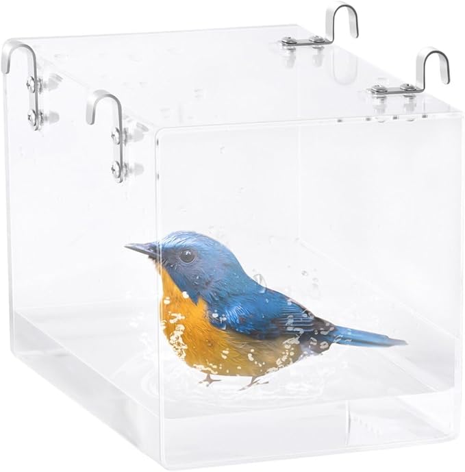 Bird Bath for Cage, Clear Bird Cage Hanging Bath Box, Small Bird Bathing Tub, Bird Cage Accessories for Cockatiel, Conure, Parakeet, Blue (Medium)