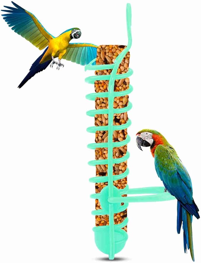 Millet Holder for Bird Cage, Plastic Millet Parrot Bird Food Holder, Lightweight Hanging Millet Parrot Feeding Basket with Side Perching Station, 9.8x1.96in, Green