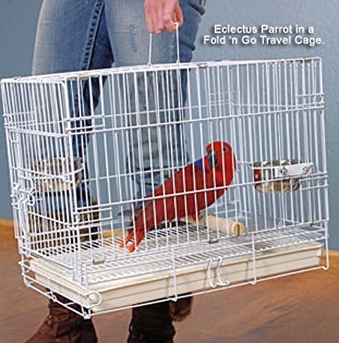 Durable Easy Portable Metal Travel or Veterinary Collapsable Parrot Bird Carrier Bite-Proof Cage with Stainless Steel Feeder Bowls Natural Wooden Perch Stand