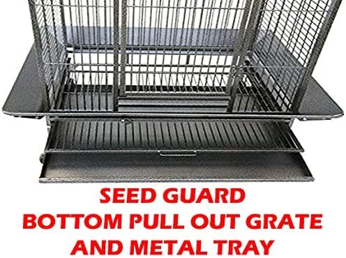 Extra Large Wrought Iron Open/Close Dome Perch Stand Play Top Bird Parrot Rolling Cage Solid Metal Plated Feeder Door Prevent Food Spillage Side Breeding Doors Around Metal Seed Guard