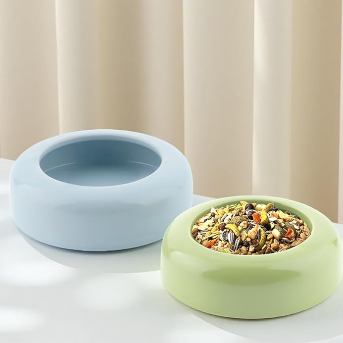 2 Pack Bird Feeder Ceramic Anti-Spill Food Bowl for Bird Parrot Cockatiel Parakeet Conure Finch Rodents Small Animals (Blue and Green)