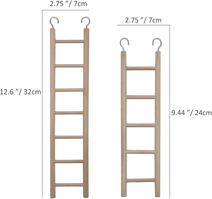 2pcs Bird Wooden Ladder Bird Ladders Wooden Ladder for Bird Cage Parrot Ladder Climbing Toy Birdie Basics (5 & 7 Step)