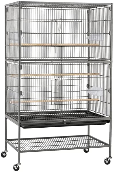 Aviary on Stand Large Bird Cage on Wheels Sturdy Metal Parrot Budgies 79 x 52 x 132 cm