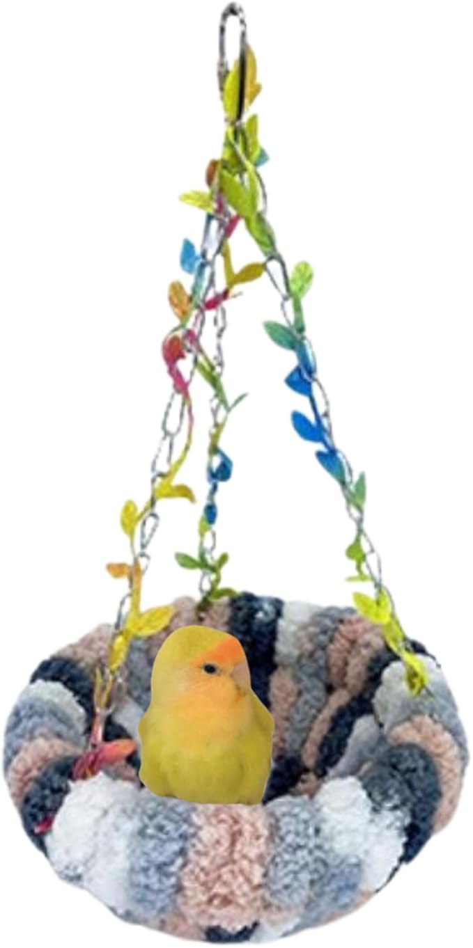 Bird Hammock Winter Warm Parrot Nest Bed Plush Snuggle Pet Cave Hammock Toy Parrot Cage Accessories (Pink,S)