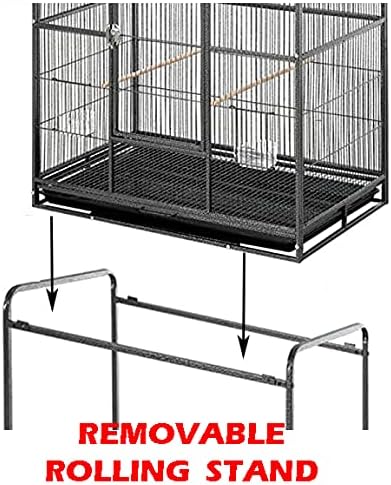 70" Extra Large Bird Parrot Flight Breeder Cage Side Breeding Nest Box Door Double Feeder Cups Easy Pull Out Metal Grate and Washable Tray with Removable Rolling Stand