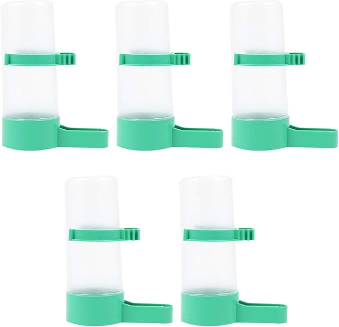 Yardwe 5Pcs Birds Feeder Drinker Waterer Clip with Automatic Drinking Water Sprinkler Bird Cup for Parrots Budgie Cockatiel Lovebirds ()
