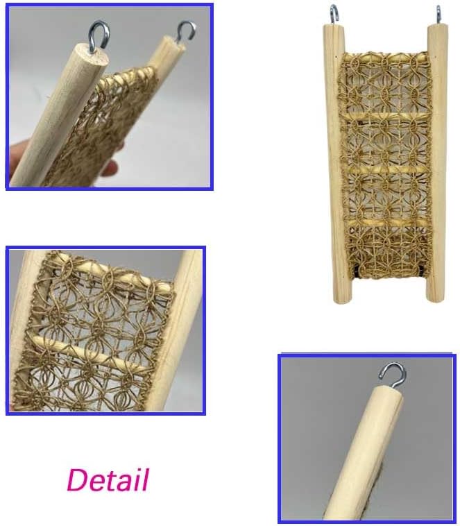 1 Pcs Hermit Crabs Climbing Wooden Ladder Bridge with Hooks, Small Animals Climbing Toy with Rope for Hermit Crabs Chameleon Lizards Reptile Bird Parrot