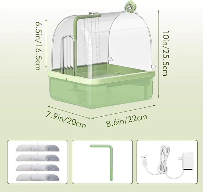 Bird Bath for Cage, Automatic Parakeet Bath with Pump, Indoor Bird Shower with Running Water, Filter, Bird Cage Accessory for Pet Birds, Lovebirds, Finches, Cockatiel
