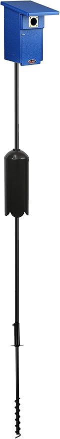 Kettle Moraine Eastern Bluebird Recycled Nest Box (Nest Box + Pole Package & Baffle, Blue/Blue)