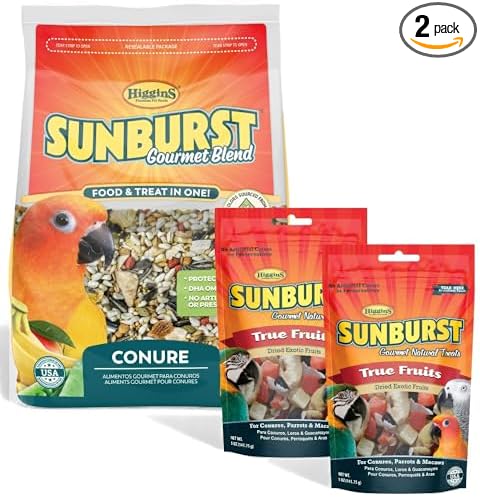 Higgins Sunburt Conure Bundle | Sunburst Conure Gourmet Blend 3lbs & 2pk Sunburst Gourmet True Fruits Treats 5oz