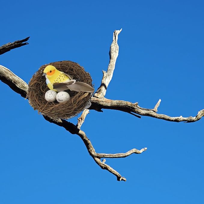 Artificial Birds Nest,4 Set Handmade Natural Easter Fake Birds Nest Rattan Bird Nests Decoration Simulation Bird Nest for Wedding Home Garden Party Decor,8cm with 1PCS Egg Ornament