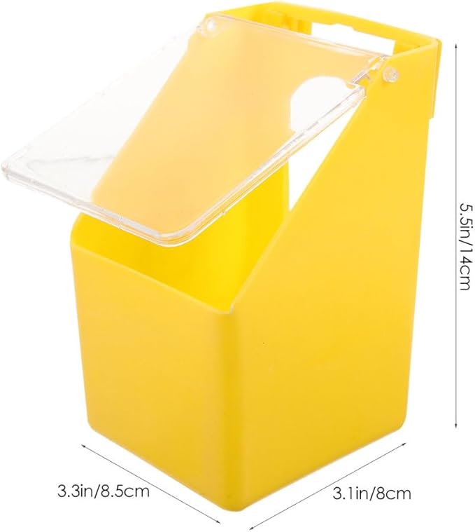 5pcs Yellow Hanging Bird Cage Feeders with Clear Lids Plastic Single Hole Pigeon Feeder Boxes for Parakeet Dove Quail Poultry Food and Water Dispenser Easy Installation and Stable