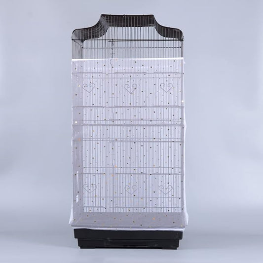 Birdcage Cover - Mesh Net Cover - Adjustable - Seed & Feather Catcher - Nylon Mesh - Parrot Cage Skirt - White