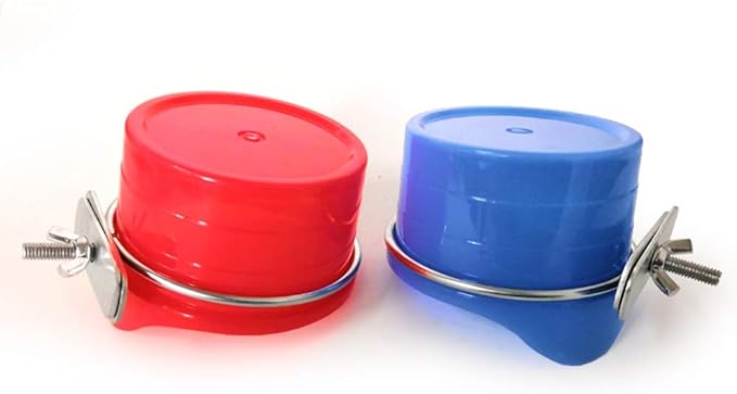 POPETPOP Bird Feed Cups for Cage-Pet Food & Water Bird Cup with Clamp Holder for Parakeet Parrot Macaw Cockatiels Conure Lovebird Finch Small Animal Cage Bowl-2 Pack
