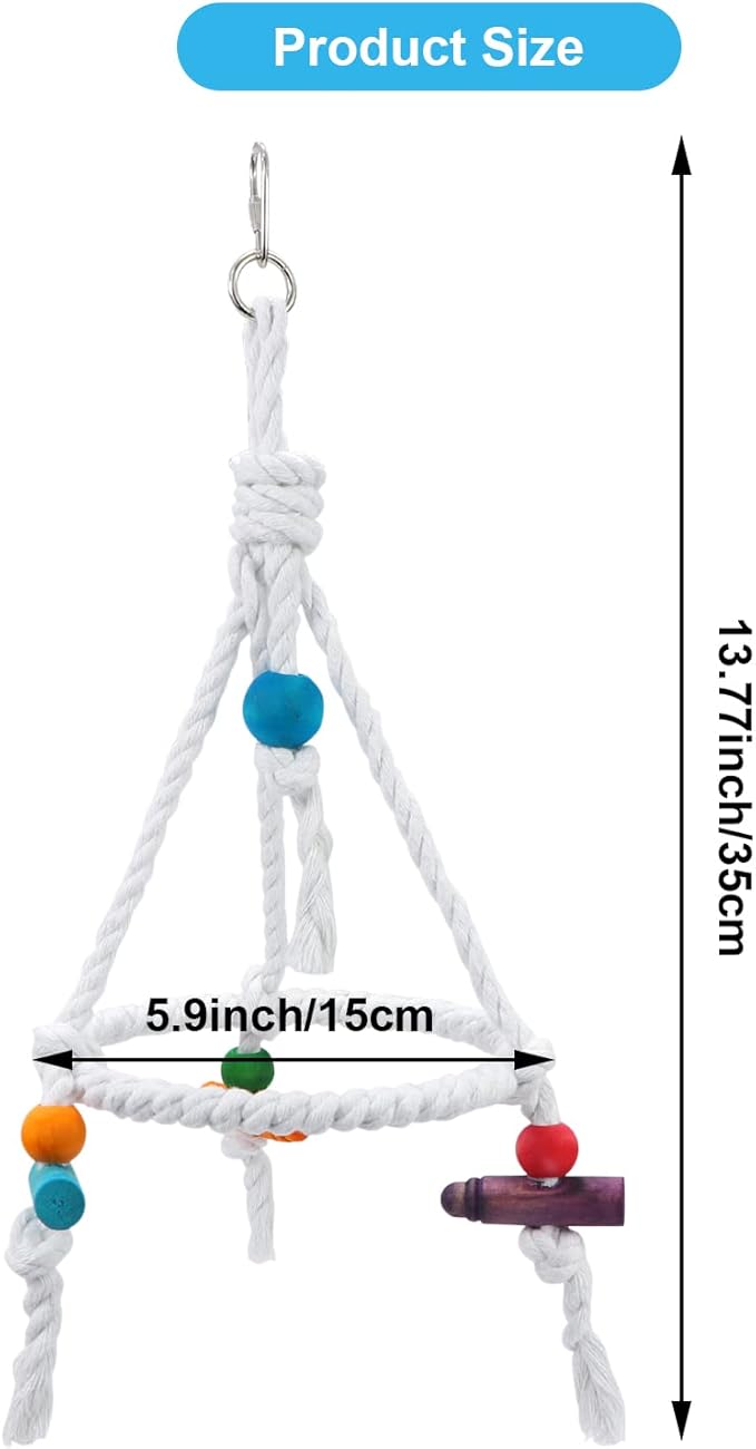 Litewoo Bird Parrot Cotton Swing Round Perch Stand with Chew Toy for Parakeet Budgie Cockatiel Finch Conure Canary Budgie
