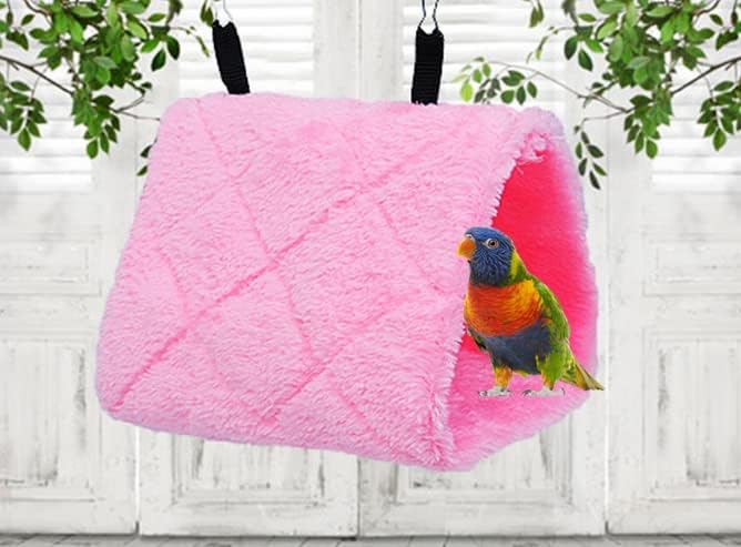 2 Pack Warm Bird Nest House Bed Hanging Hammock Sleeping Bed Plush Hanging Snuggle Cave Happy Hut for Pet Parrot Cockatiel Cockatoo Parakeet Conure African Grey Macaw (Blue&Pink)