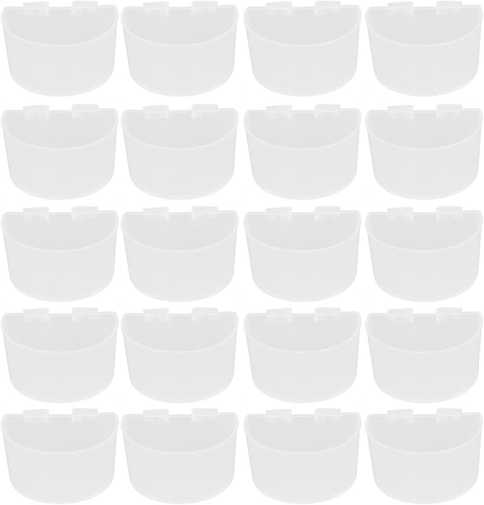 TOPINCN 20pcs Cage Cups Bird Feeders, Bird Food Bowl Hanging Water Cup Parrot Food Bowl Plastic Parrot Water Feeding Cup Birdcage Feeder for Parrot Poultry Pigeon(L-White)