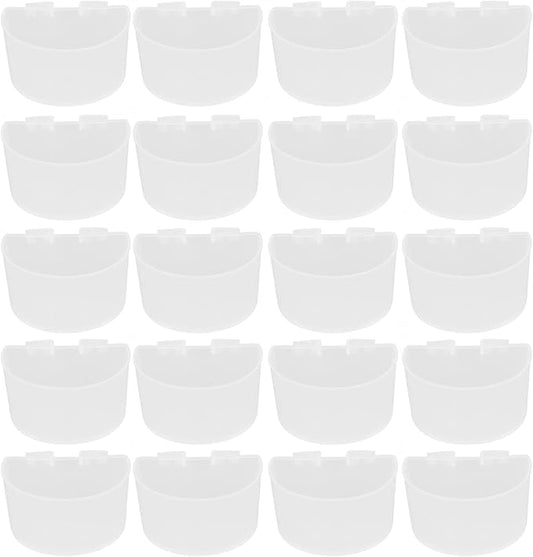 TOPINCN 20pcs Cage Cups Bird Feeders, Bird Food Bowl Hanging Water Cup Parrot Food Bowl Plastic Parrot Water Feeding Cup Birdcage Feeder for Parrot Poultry Pigeon(L-White)