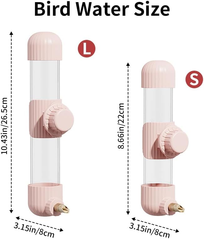 9.4 Fl Oz No Mess Bird Water Dispenser, Automatic Parrot Water Feeder with Spring Valve, Clear Cage Water Drinker for Parakeets Cockatiels Budgies Finch Lovebirds & Canary (Pink, 7.4 fl oz (220ml))