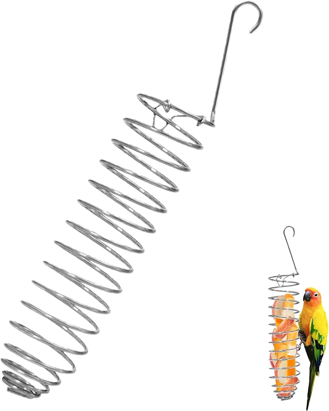 Bird Foraging Toy, Steel Holder for Bird Cage Accessories Hanging Fruit Vegetable Feeder for Parrot Cage Parakeet