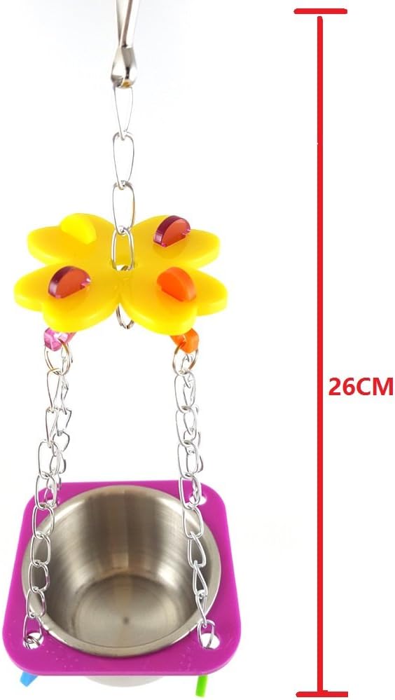 Pet Bird Food Feeding and Drinking Hanging Cup Stainless Steel Coop Hanger Cup and Cup Holder for Parrot Cage Budgie (Small)
