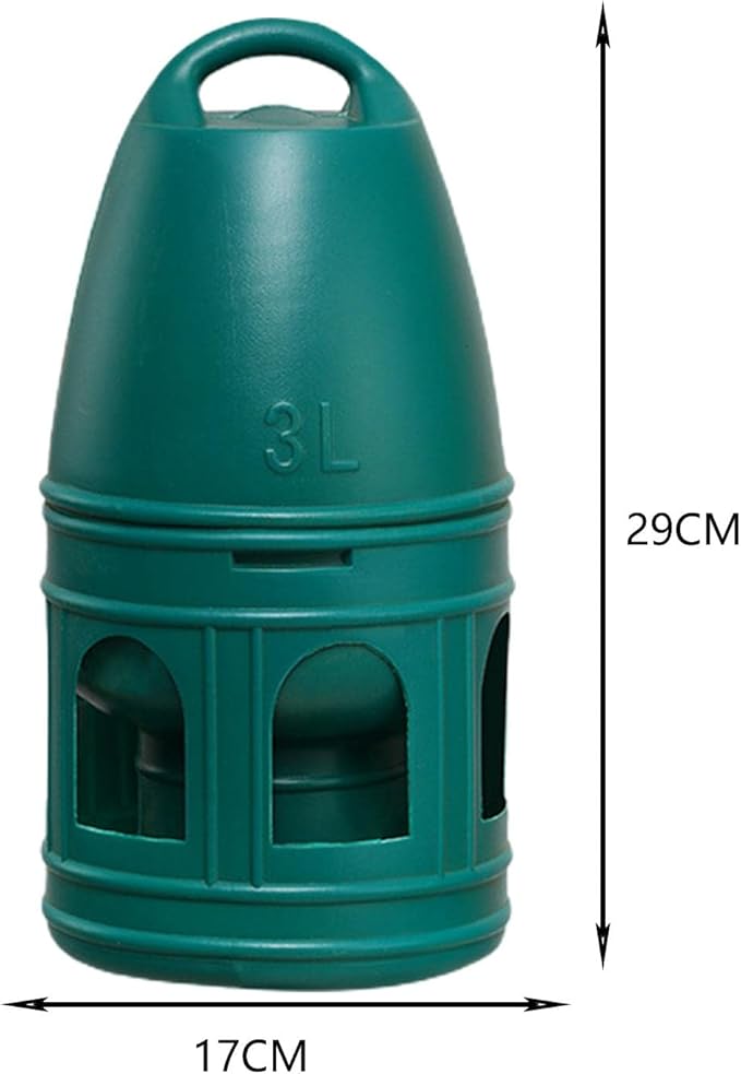 Bird Water Drinker/Parrot Parakeet Dove Chicken Pigeon Water Dispenser Feeder/Large Capacity with Handle Bird Cage Accessories Waterer/, Green 3L
