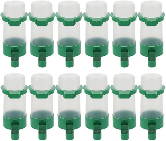 Kisangel Spillproof Bird Water Dispenser for Cage 3.34X2.75X1.57 Inch Automatic Parrot and Small Bird Waterer 12Pcs Set Easy to Clean Drinkers for Parakeet Pigeon